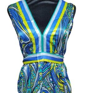 ECI New York Sleeveless V Neck Tieback Women's Blouse Size Medium Multicolor NWT